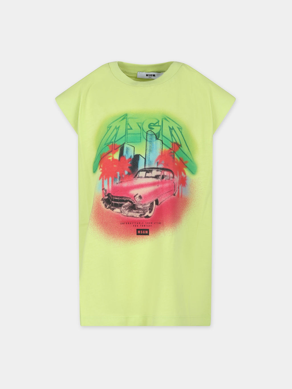 Green t-shirt for girl with car print